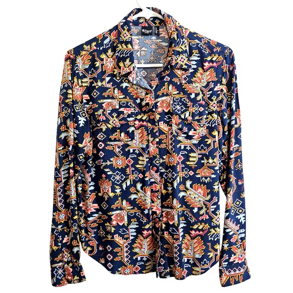 Cruel Denim Women's Button Down Shirt Small Long Sleeve Snaps Aztec Western Farm - Picture 1 of 8